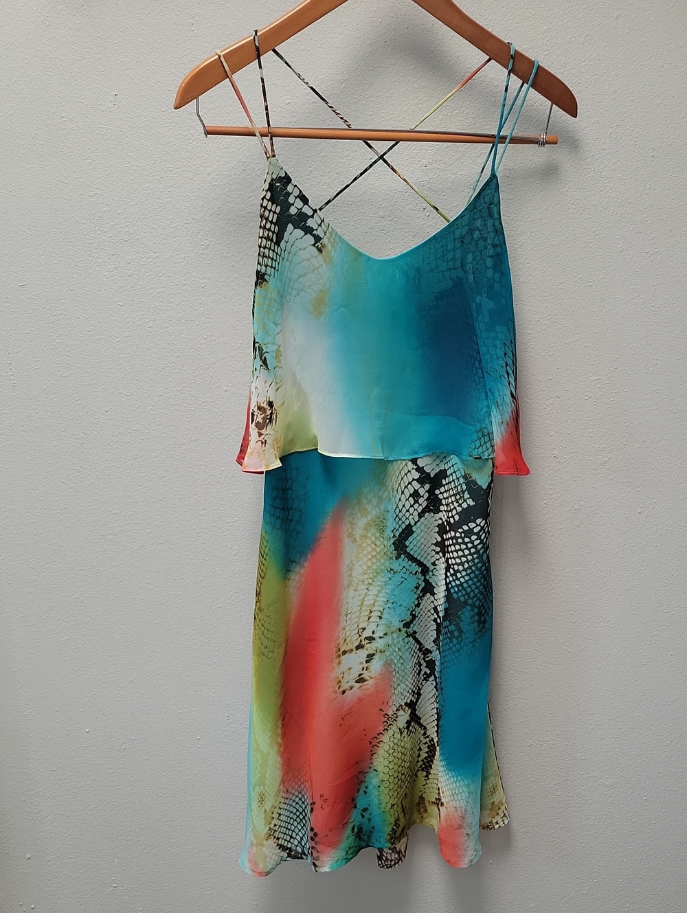 Boston Proper Teal Multicolor Snake-Print Mini Slip Dress